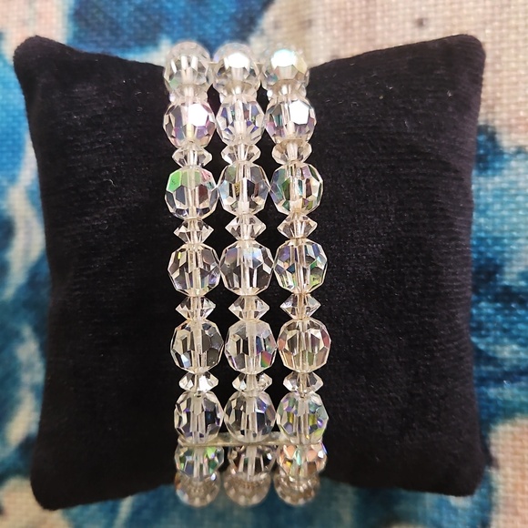 Vintage Aurora Borealis 3 strand cuff bracelet